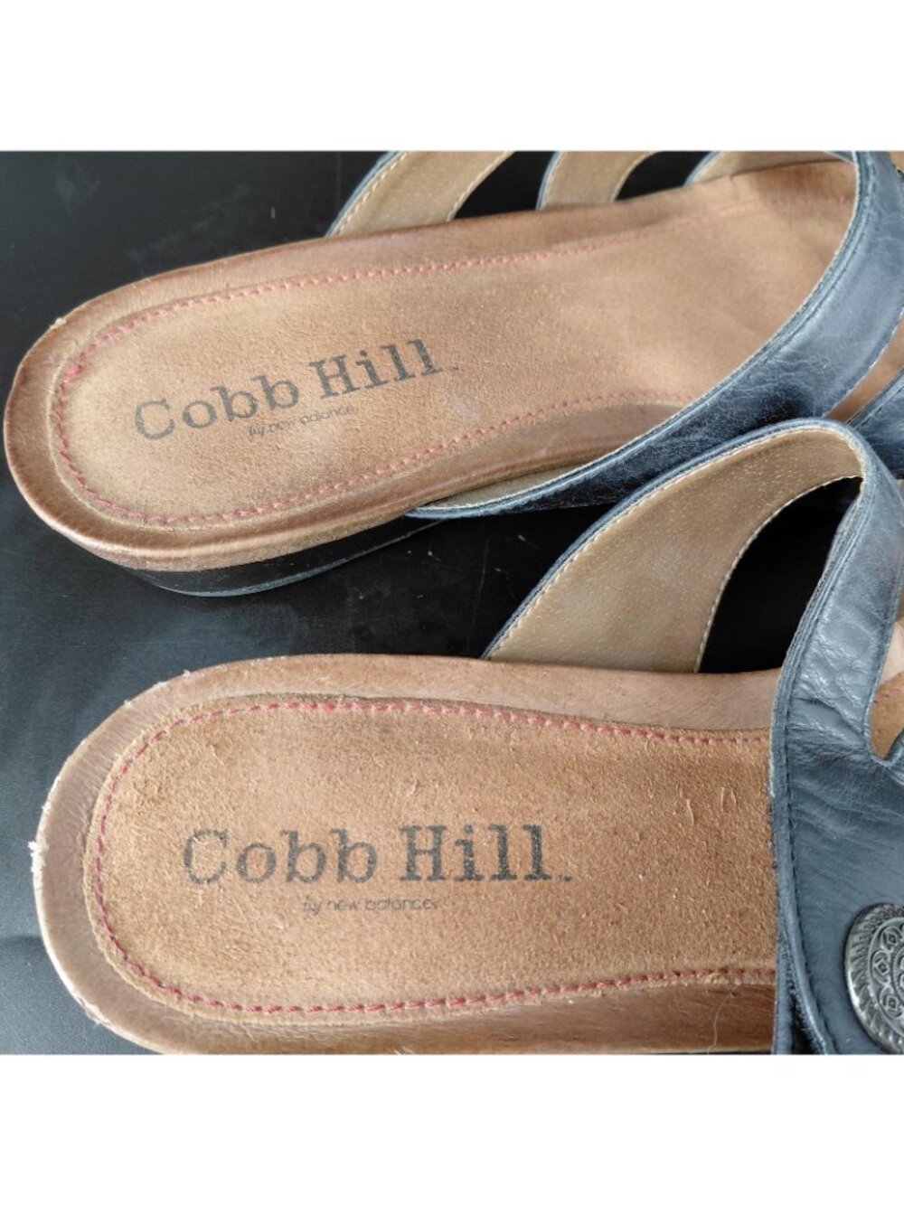 Cobb Hill Sandals Womens Size 10 Blue Leather Slide Wedge Comfort Adjust Straps - Picture 6 of 10